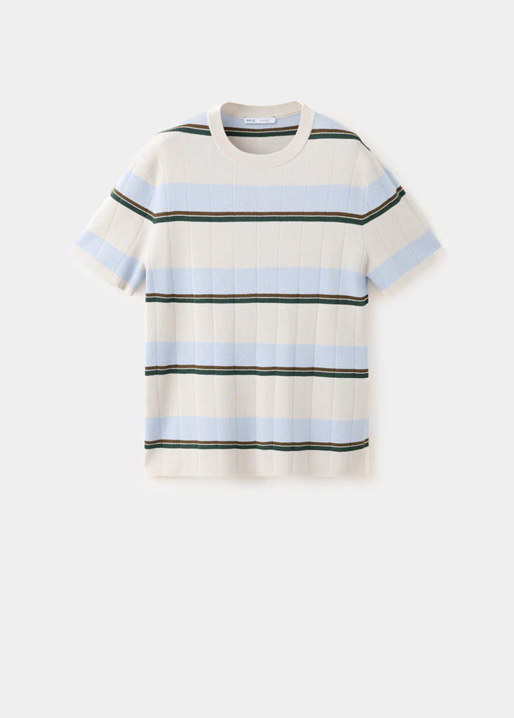 Striped cotton blend jersey T-shirt — Ice Grey