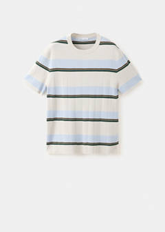 Striped cotton blend jersey T-shirt — Ice Grey 7