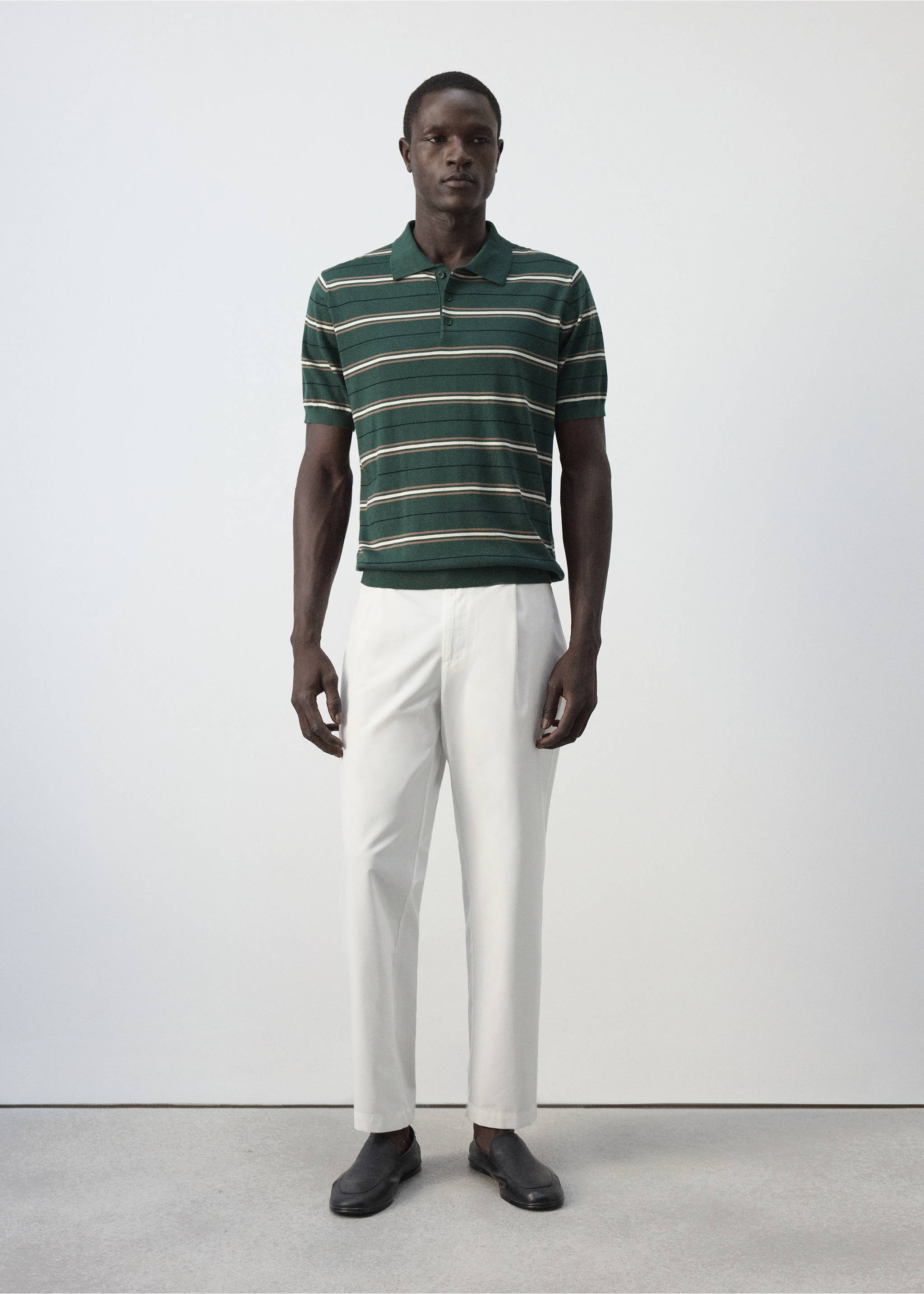 100% cotton fine-knit striped polo - General plane, Billiard Green. Ref: 37044424-00.