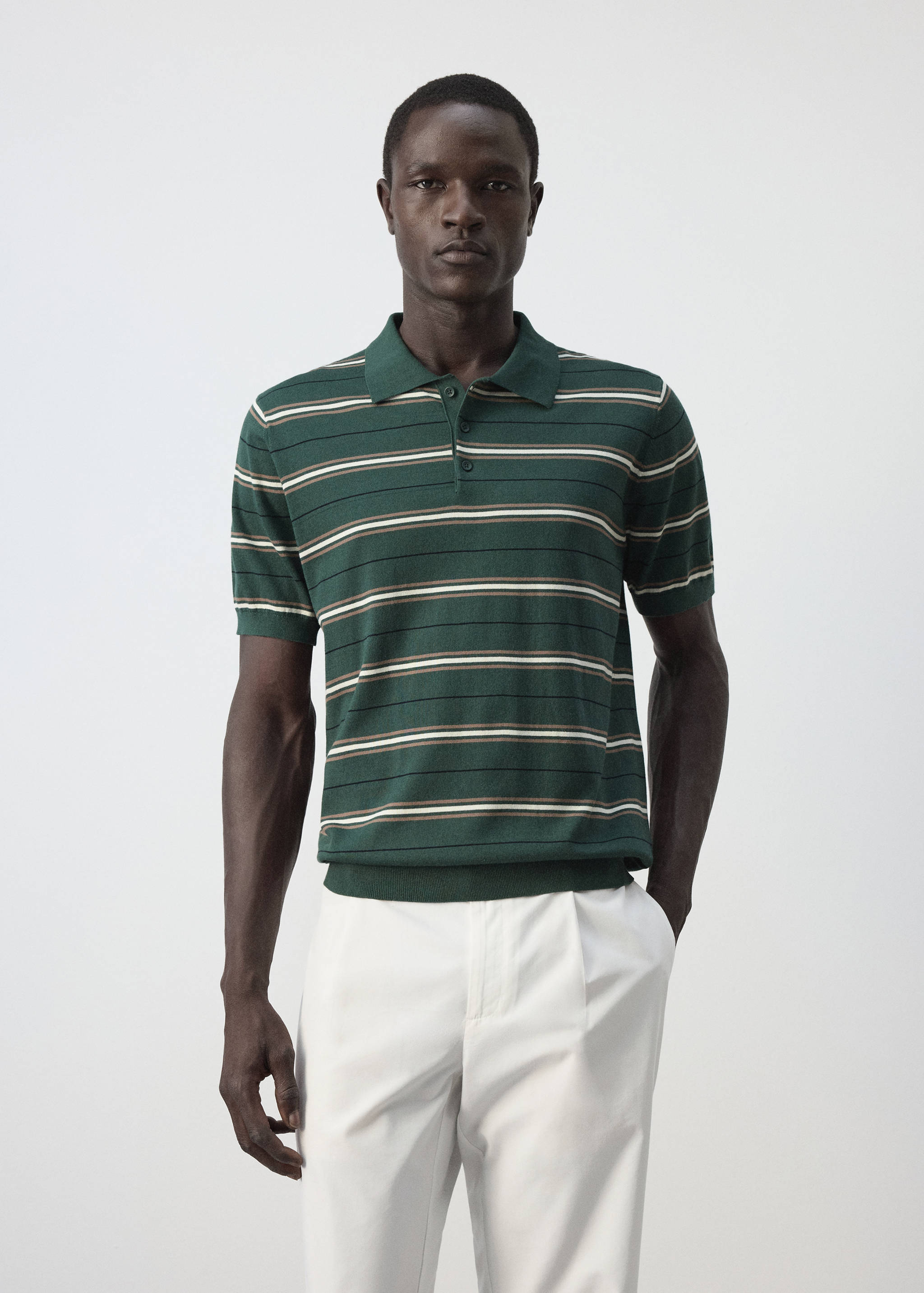 100% cotton fine-knit striped polo - Medium plane