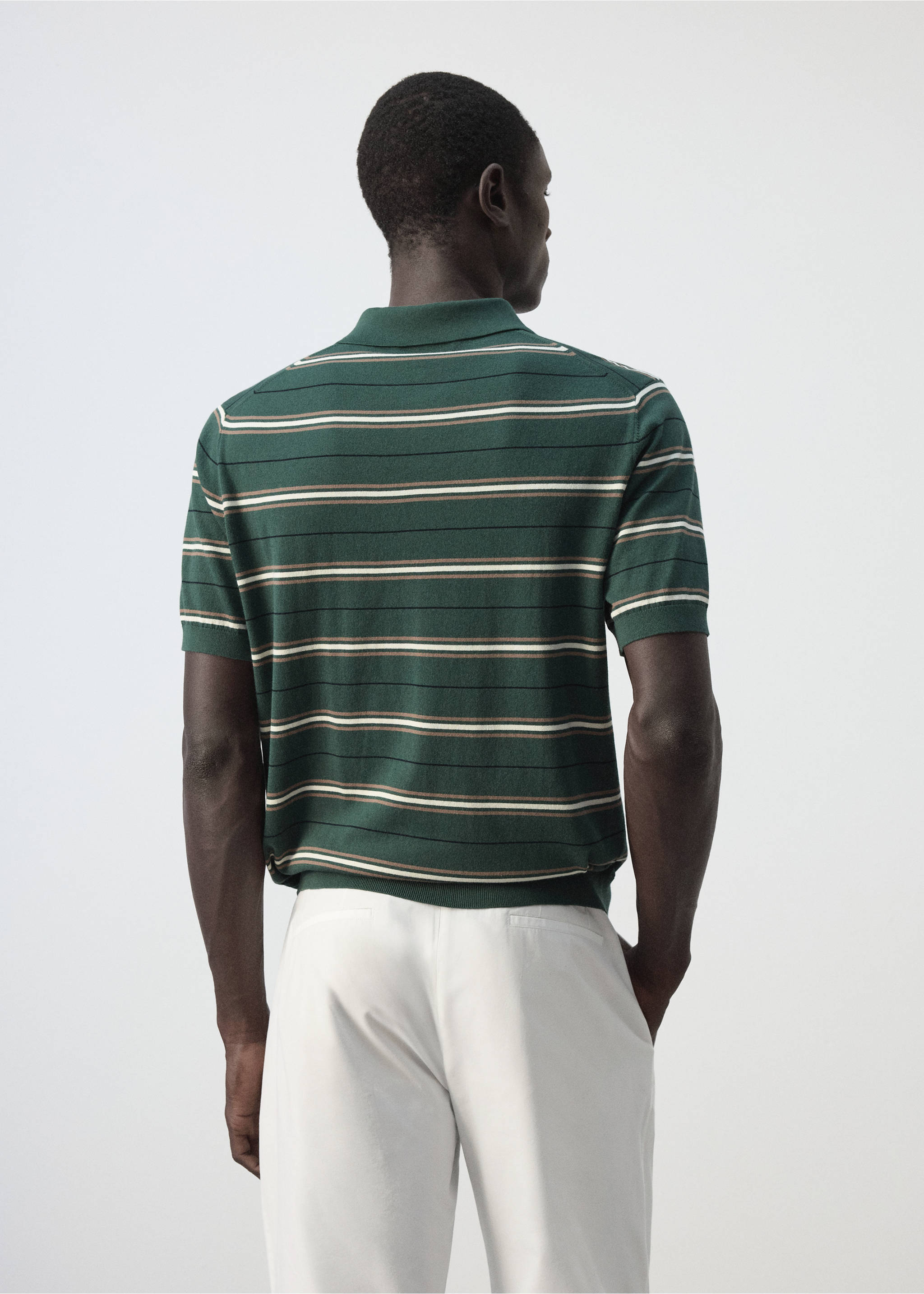 100% cotton fine-knit striped polo - Reverse of the article, Billiard Green. Ref: 37044424-00.