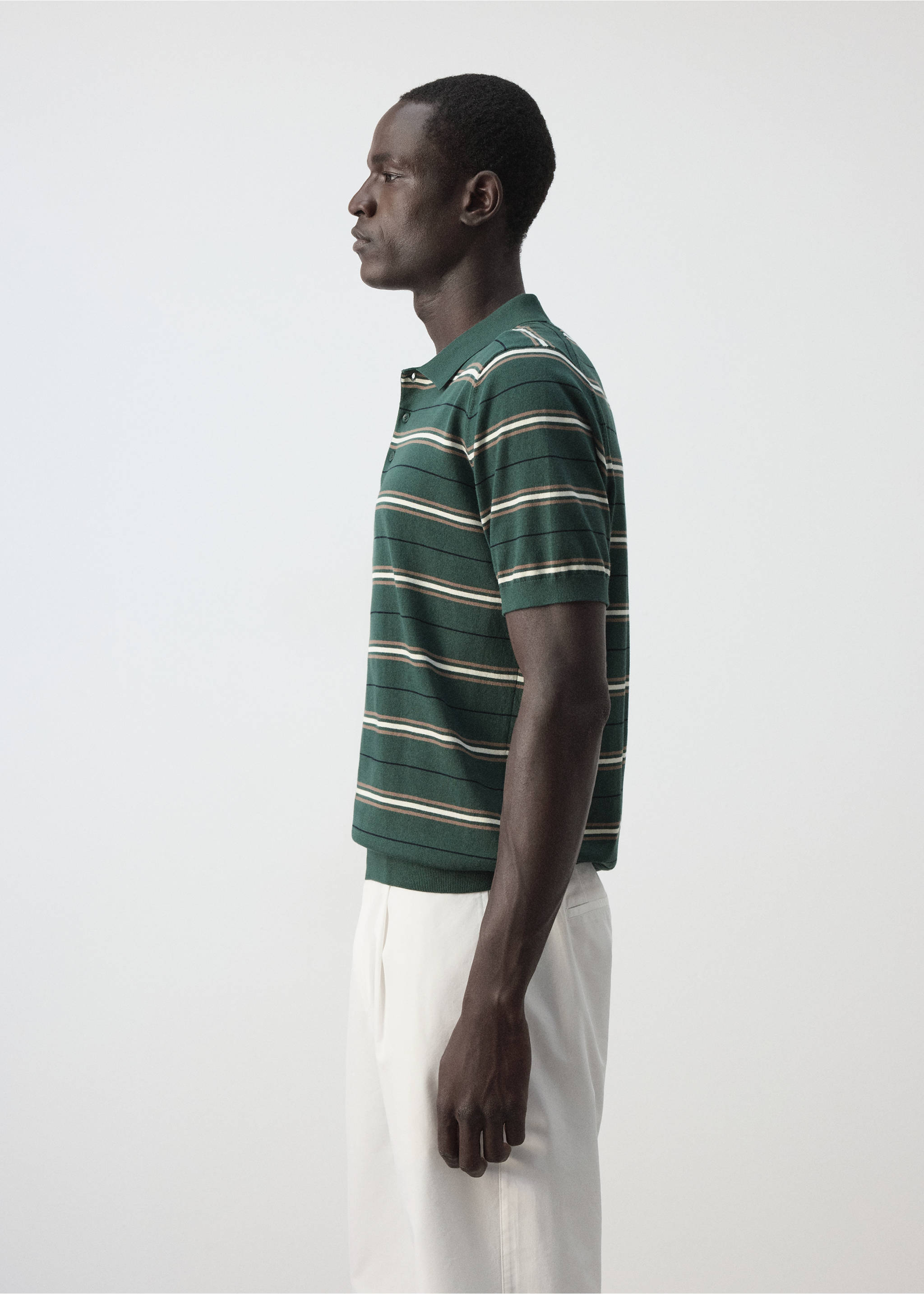 100% cotton fine-knit striped polo - Details of the article 2, Billiard Green. Ref: 37044424-00.