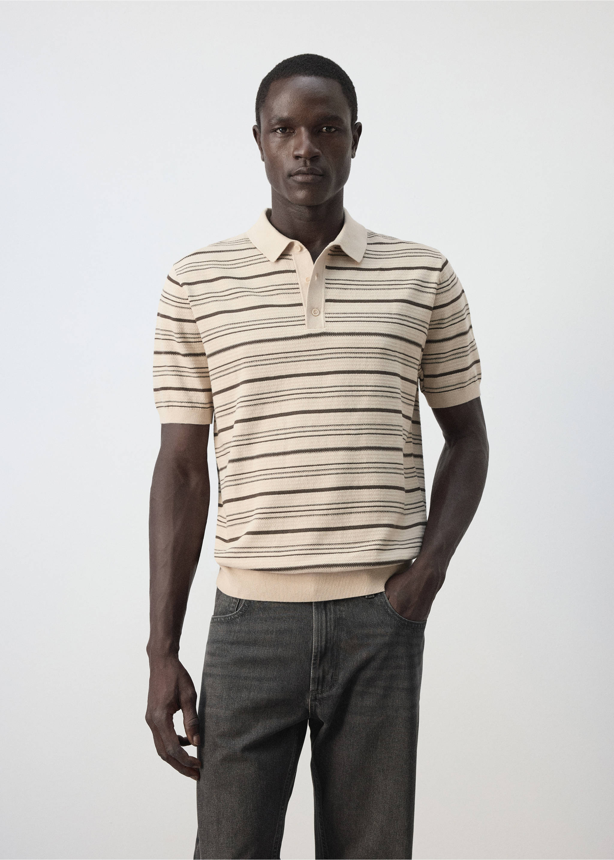 Polo punto algodón rayas - Plano medio, Beige. Ref: 37044425-00.
