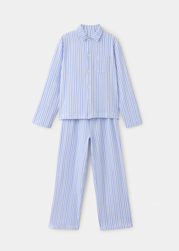 Full cotton striped pyjama set — Sky Blue
