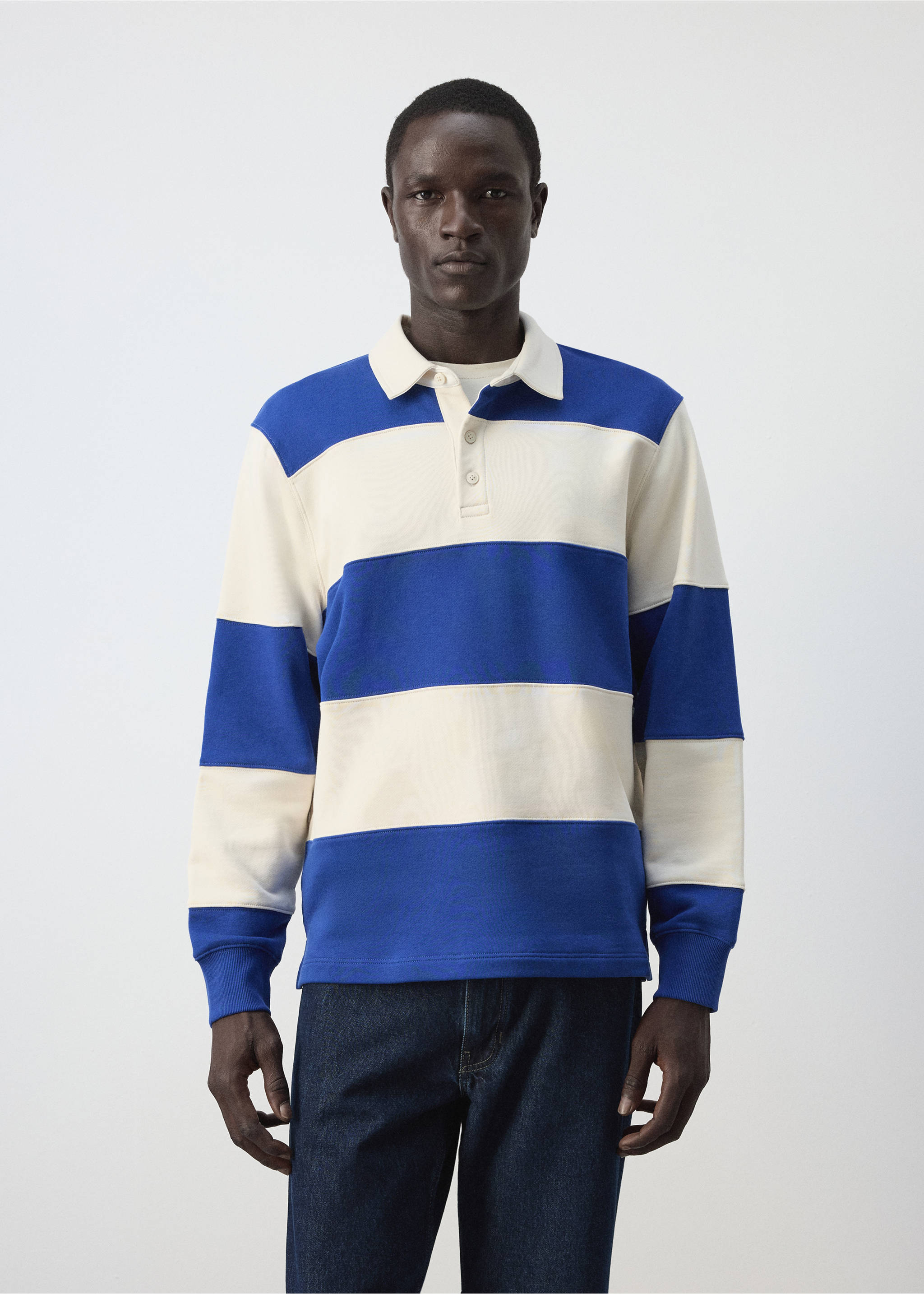 100% cotton striped sweatshirt - Medium plane, Ink Blue. Ref: 37044436-00.