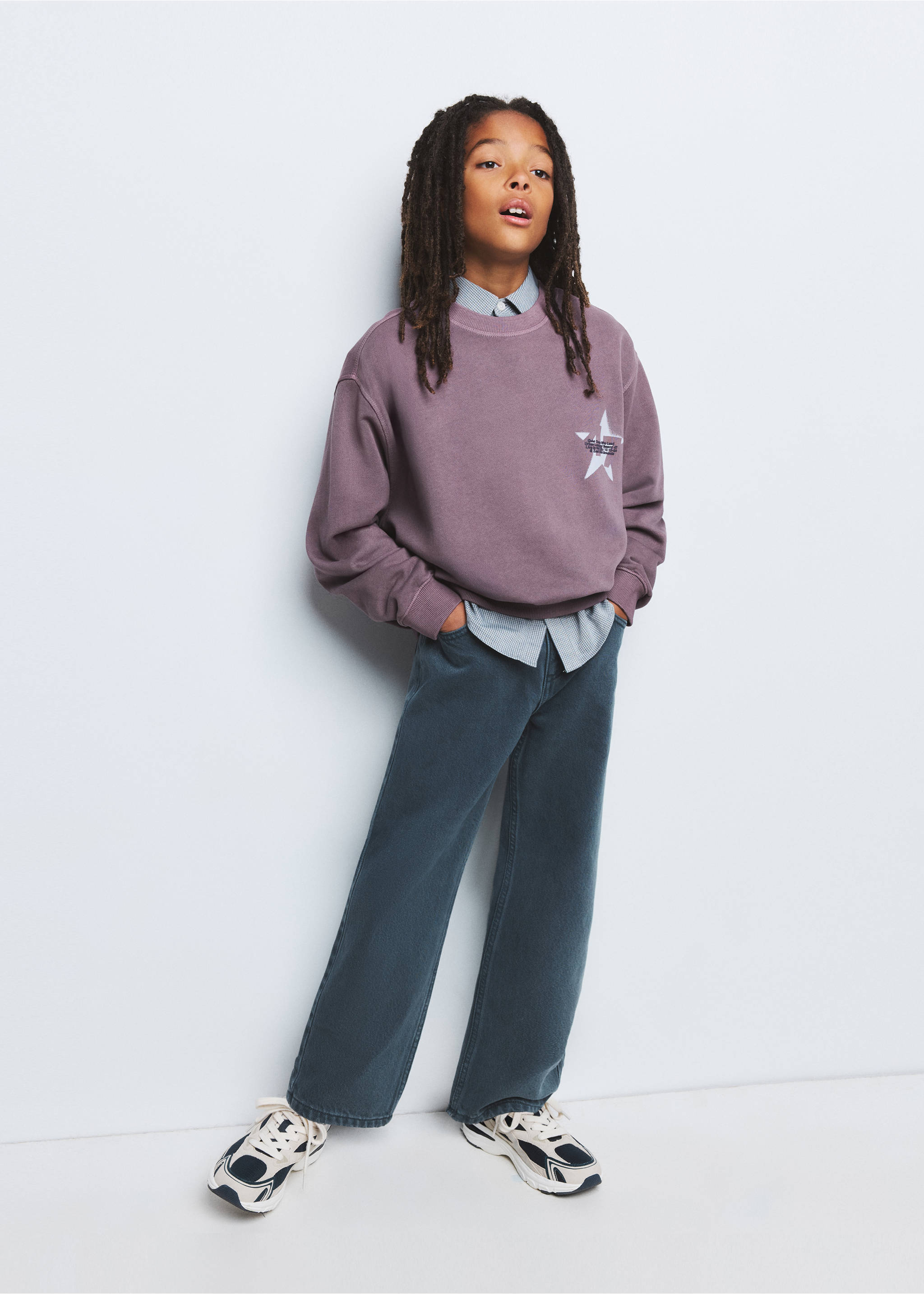 Ballon-sweater, garment-dyed - Overzichtstekening, Violet. Ref: 37044440-00.
