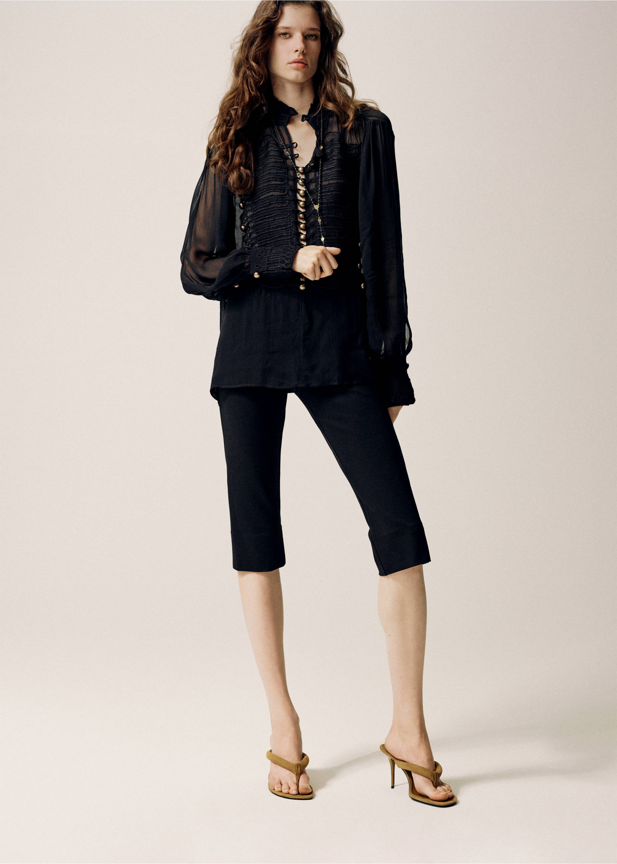 Chiffon blouse with frog closures - General plane, Black. Ref: 37044464-00.