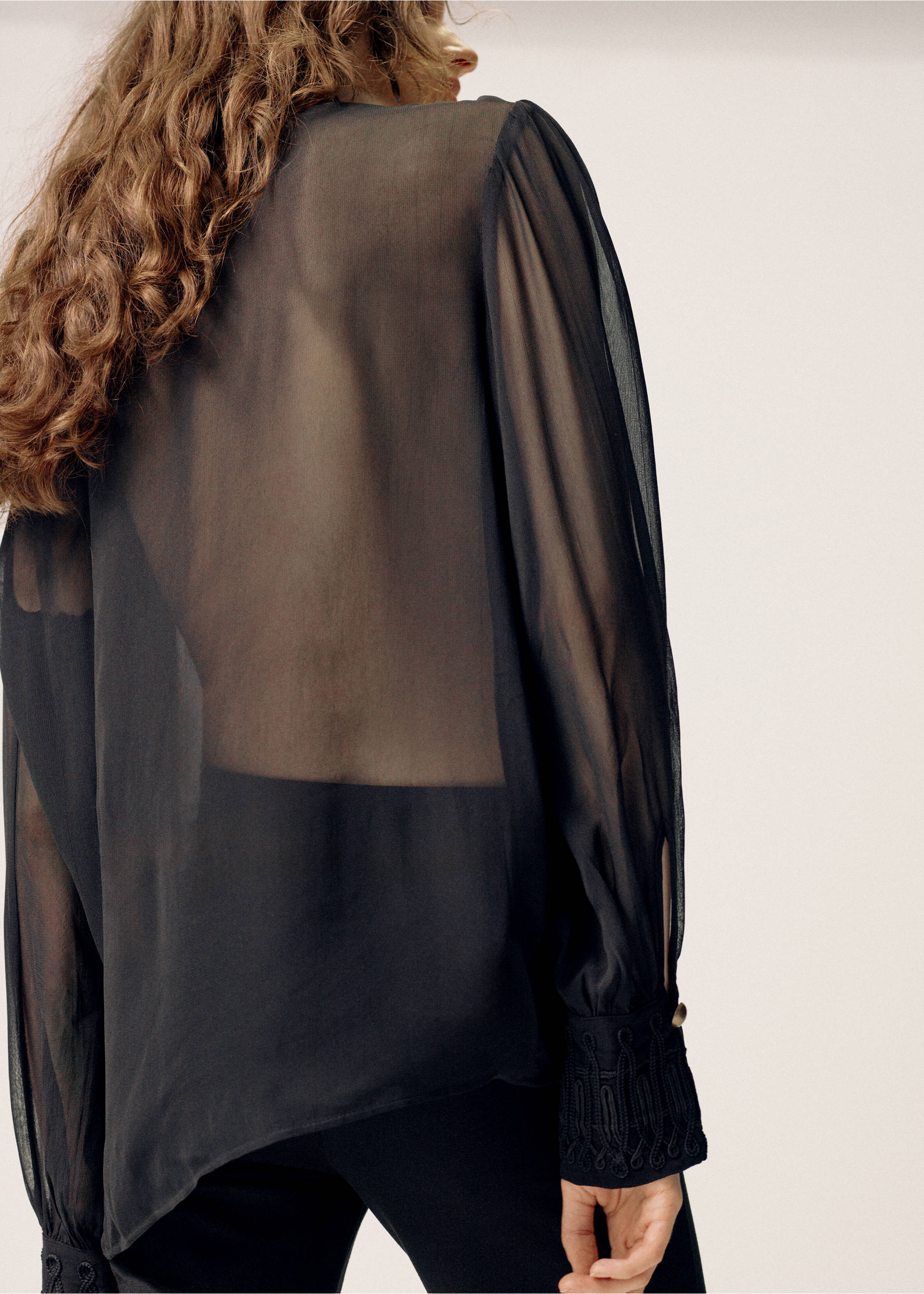 Chiffon blouse with frog closures - Reverse of the article, Black. Ref: 37044464-00.