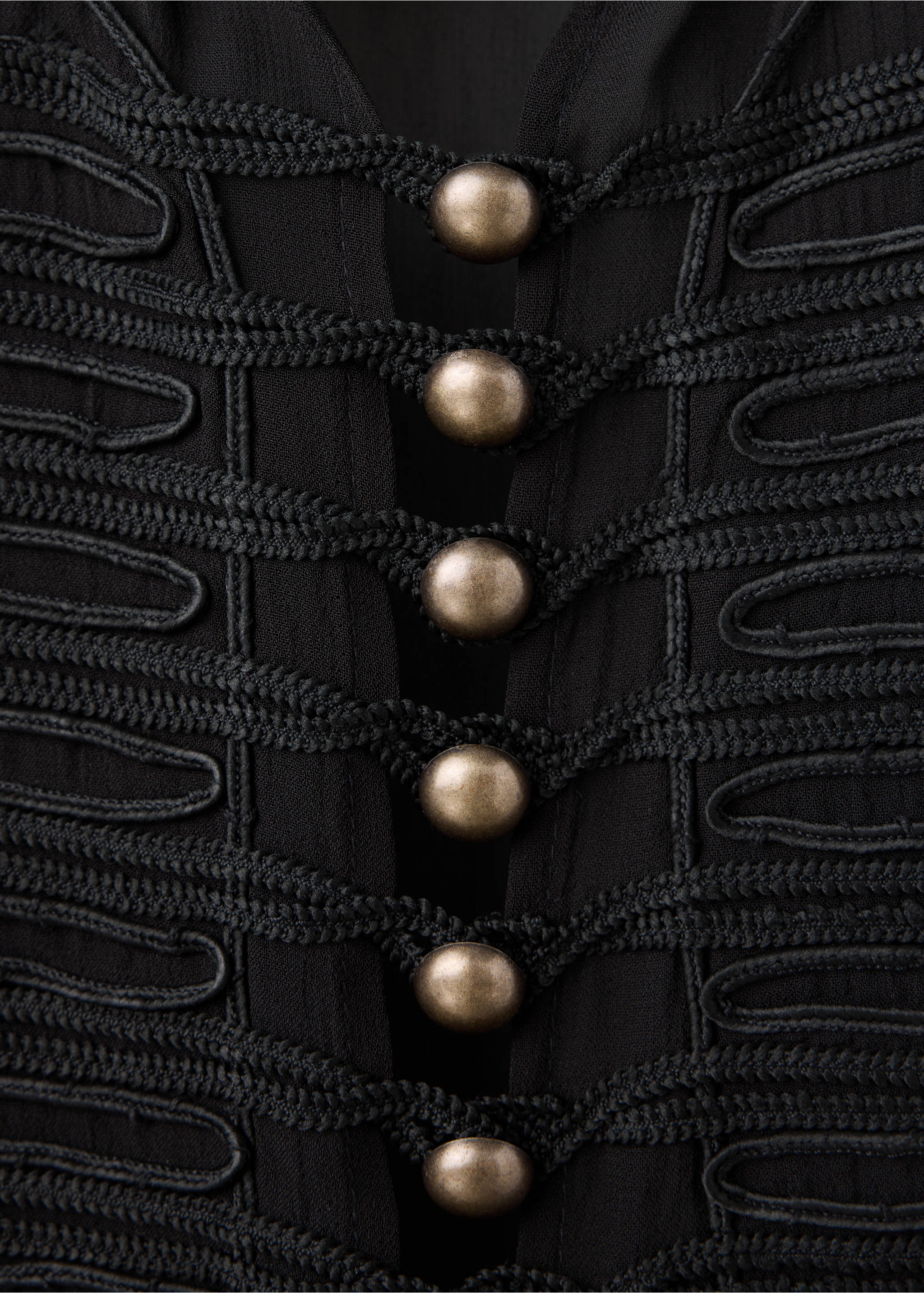 Chiffon blouse with frog closures - Details of the article 8, Black. Ref: 37044464-00.