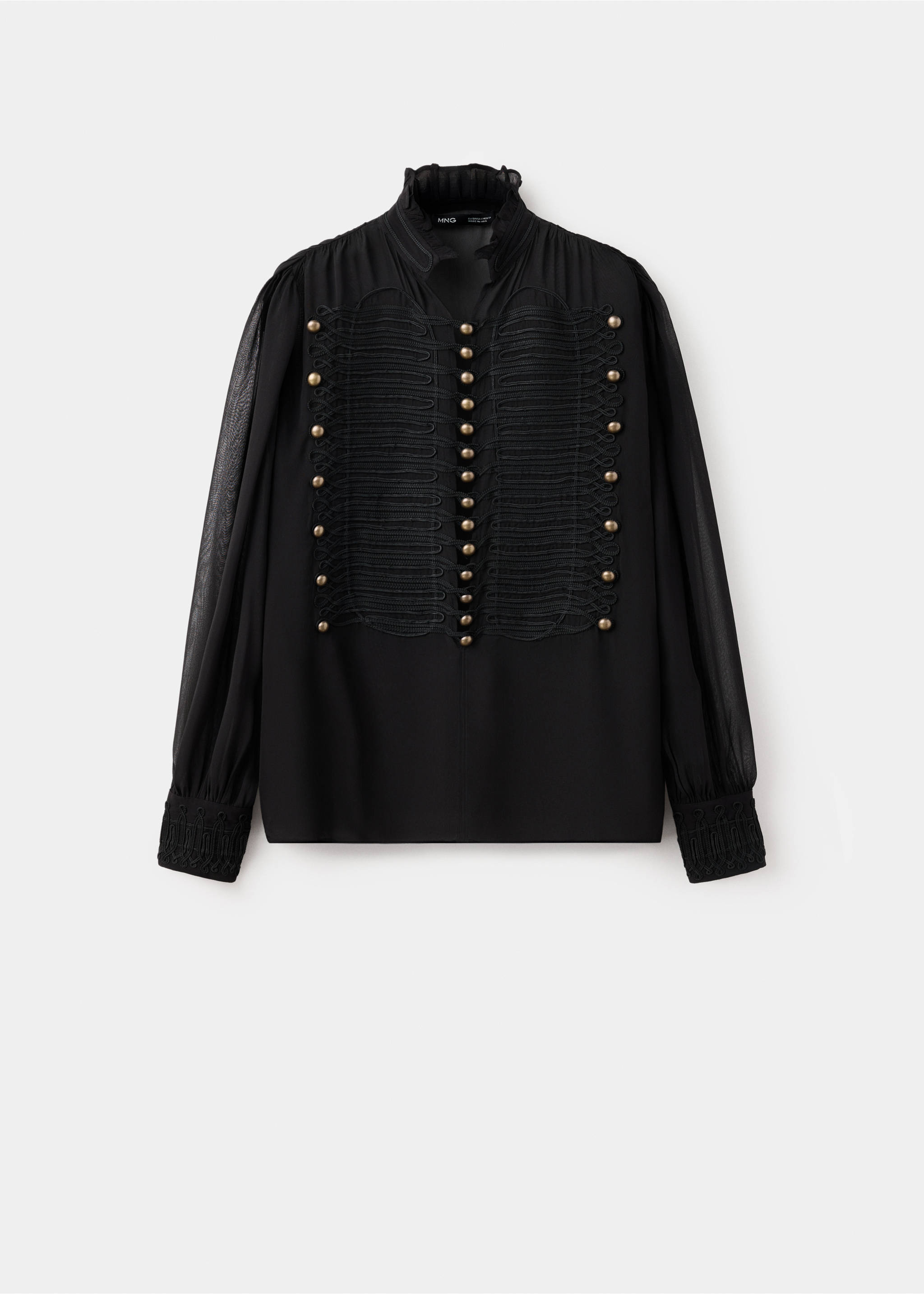Chiffon blouse with frog closures - Article without model, Black. Ref: 37044464-00.