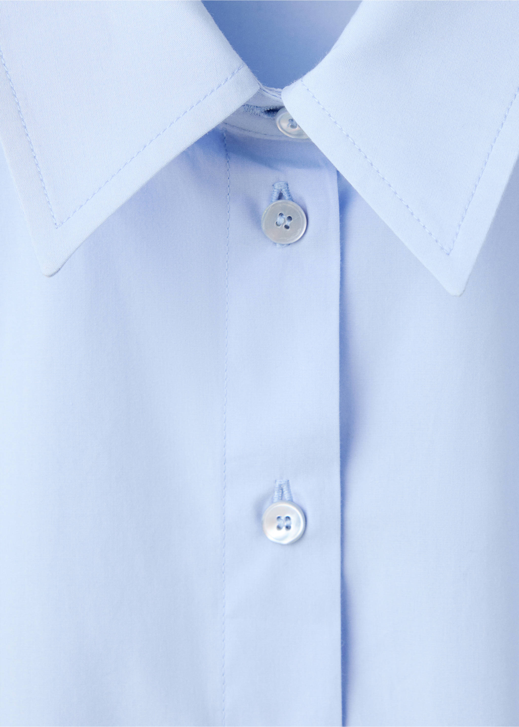 Pleated cotton shirt - Details of the article 8, Sky Blue. Ref: 37044466-00.