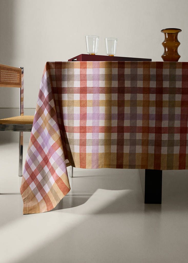 Cotton check tablecloth, multicoloured, for 6 to 8 people