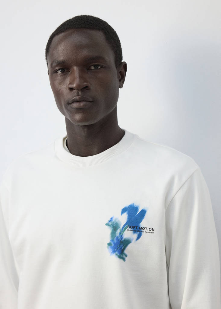 Printed 100% cotton sweatshirt — White