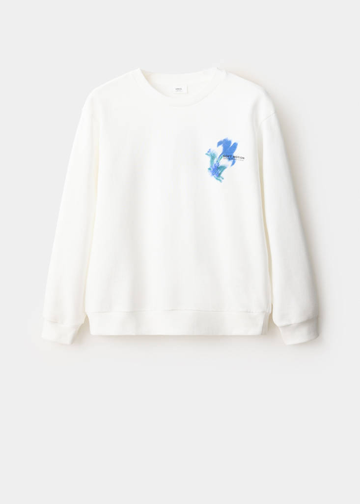 Printed 100% cotton sweatshirt — White
