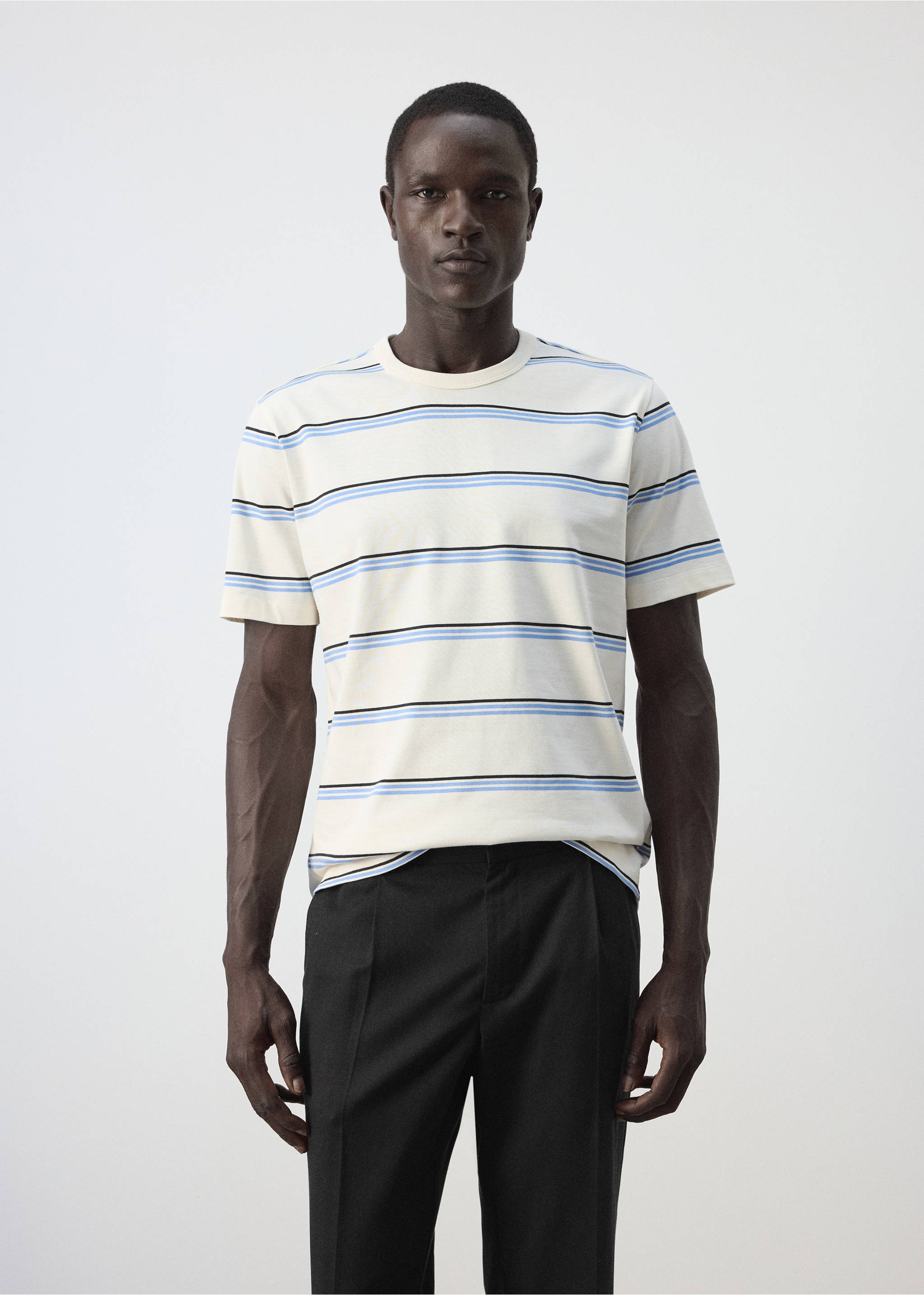 Gestreiftes T-Shirt aus 100 % Baumwolle - Mittlere Ansicht, Ecru. Ref: 37044470-00.