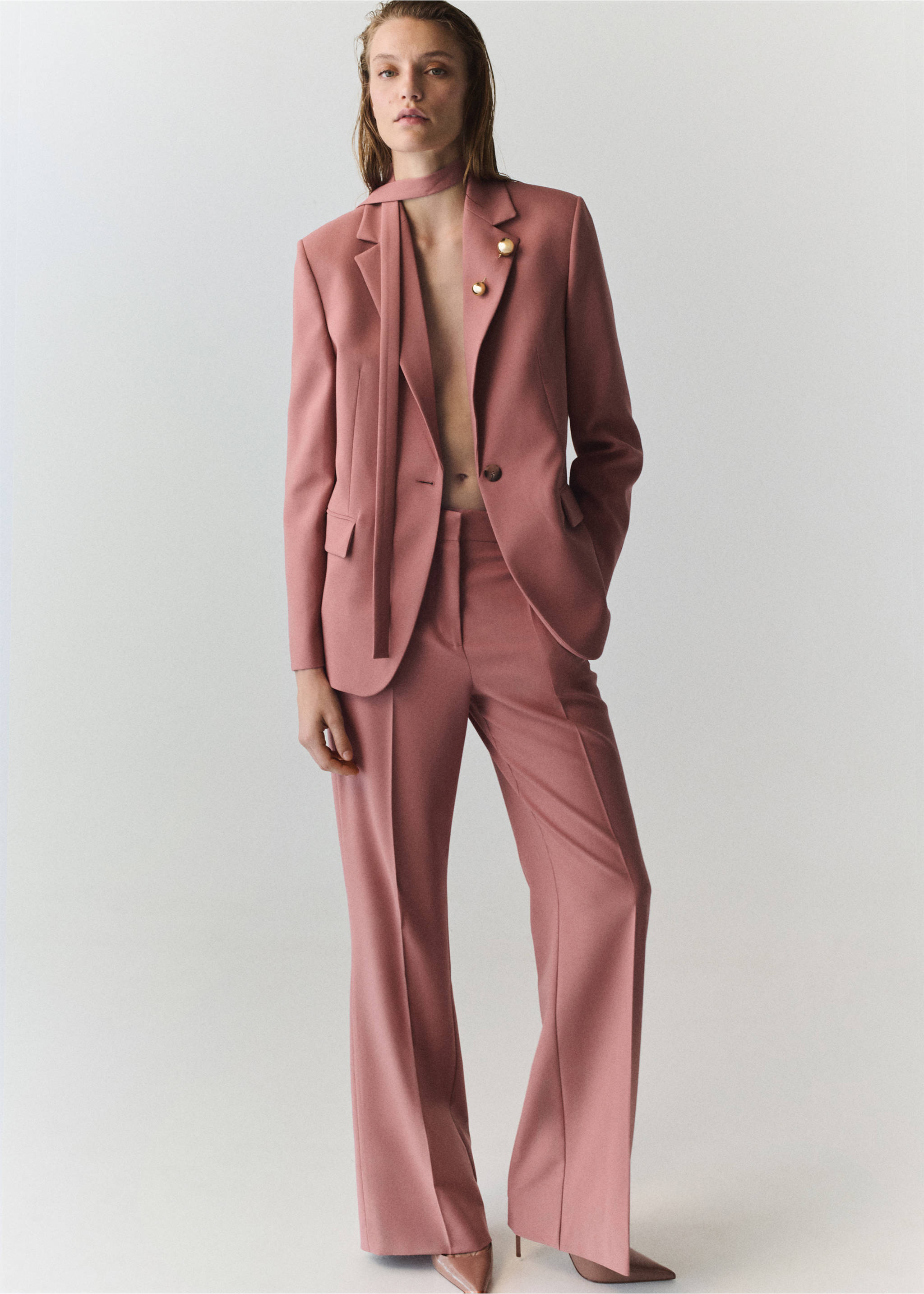 Straight-fit suit trousers - General plane, Pink. Ref: 37044472-00.
