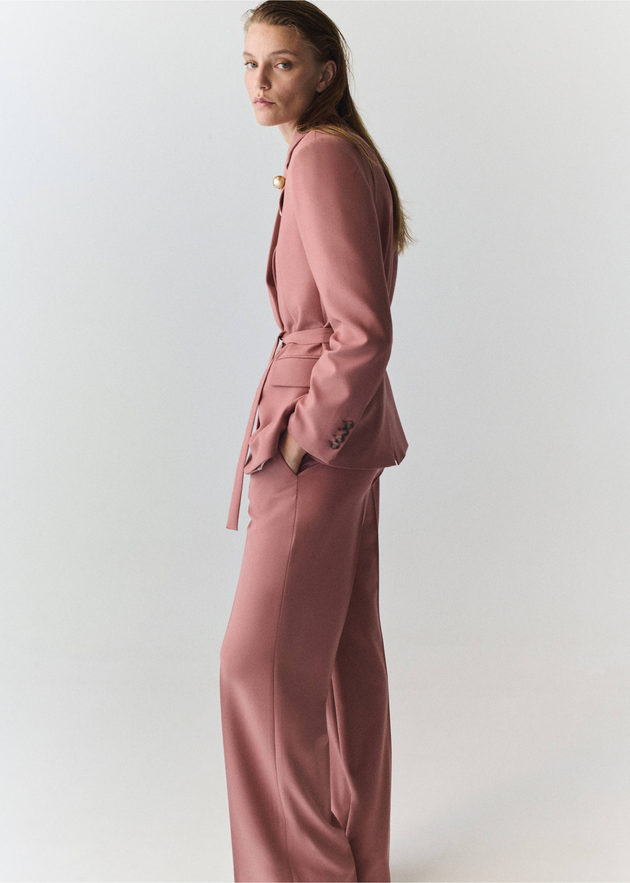 Straight-fit suit trousers - Details of the article 1, Pink. Ref: 37044472-00.