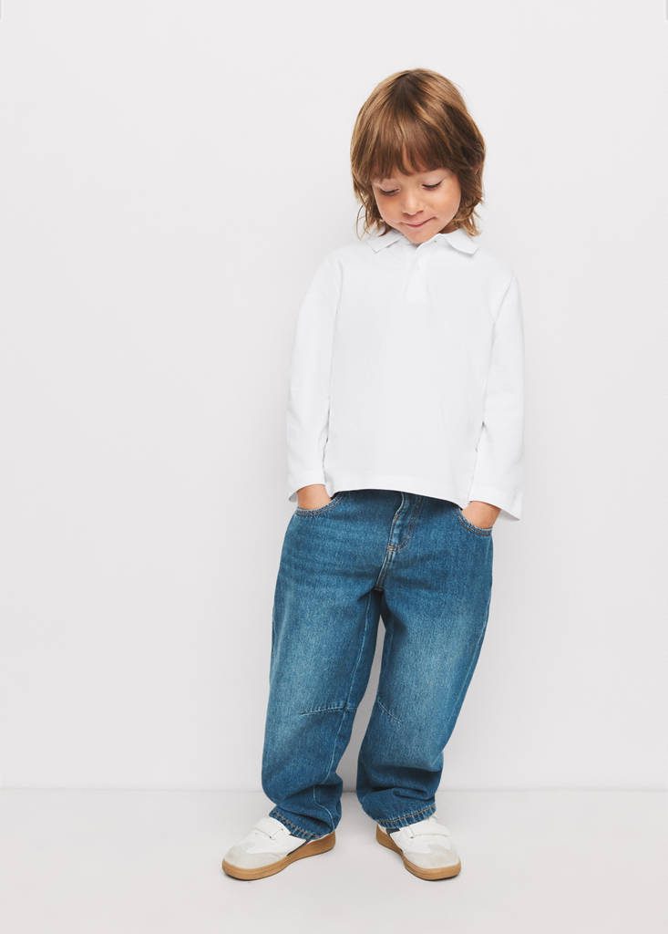 Long sleeves cotton polo — White