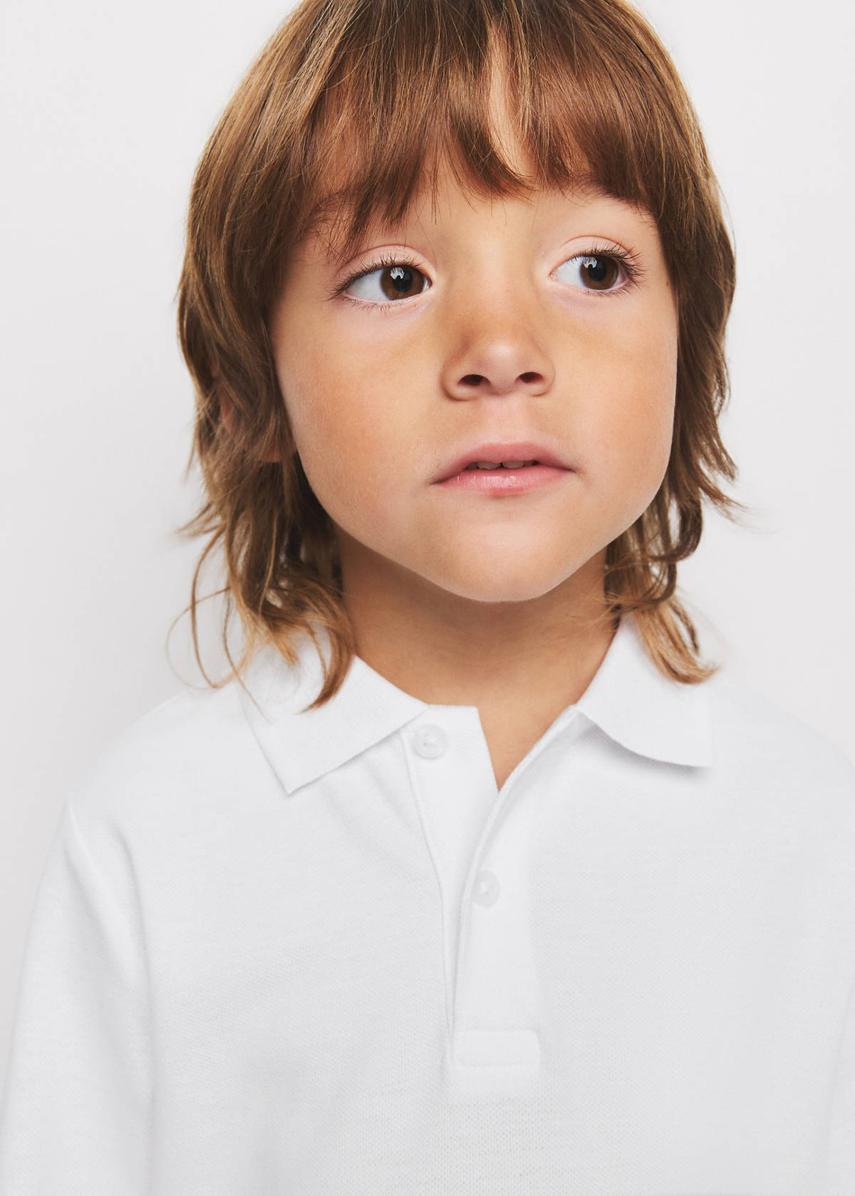 Long sleeves cotton polo — White