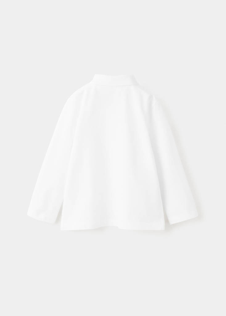 Long sleeves cotton polo — White
