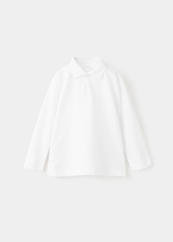 Long sleeves cotton polo — White