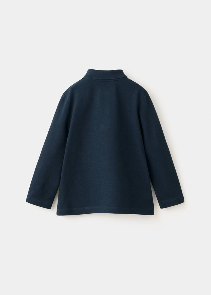 Long sleeves cotton polo — Navy