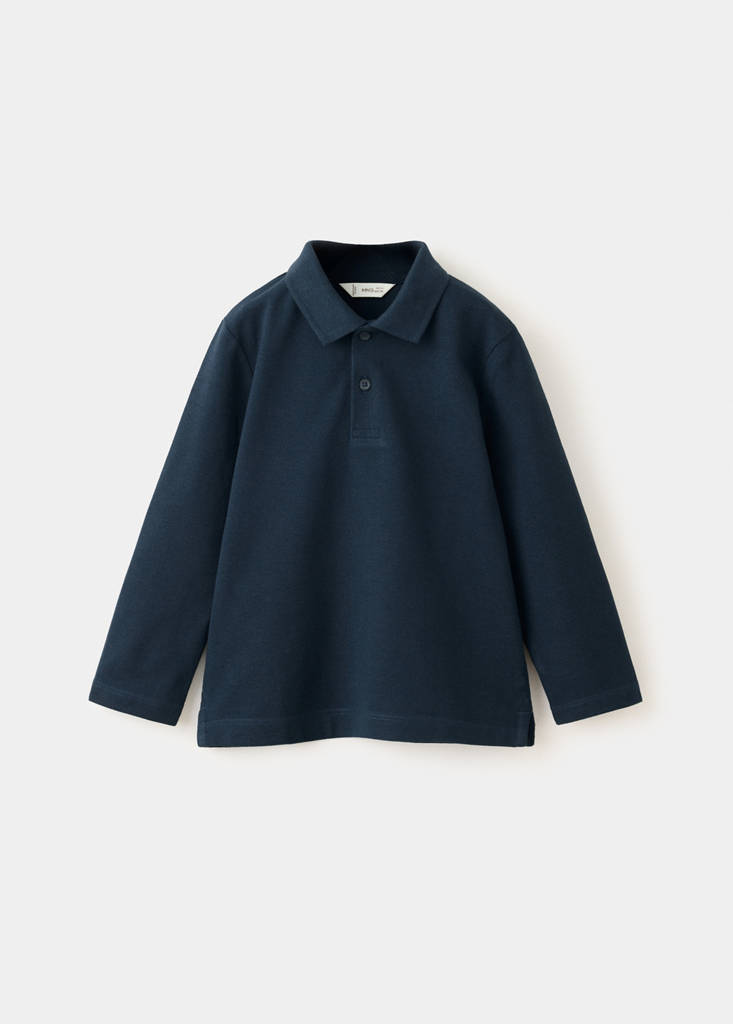 Long sleeves cotton polo — Navy