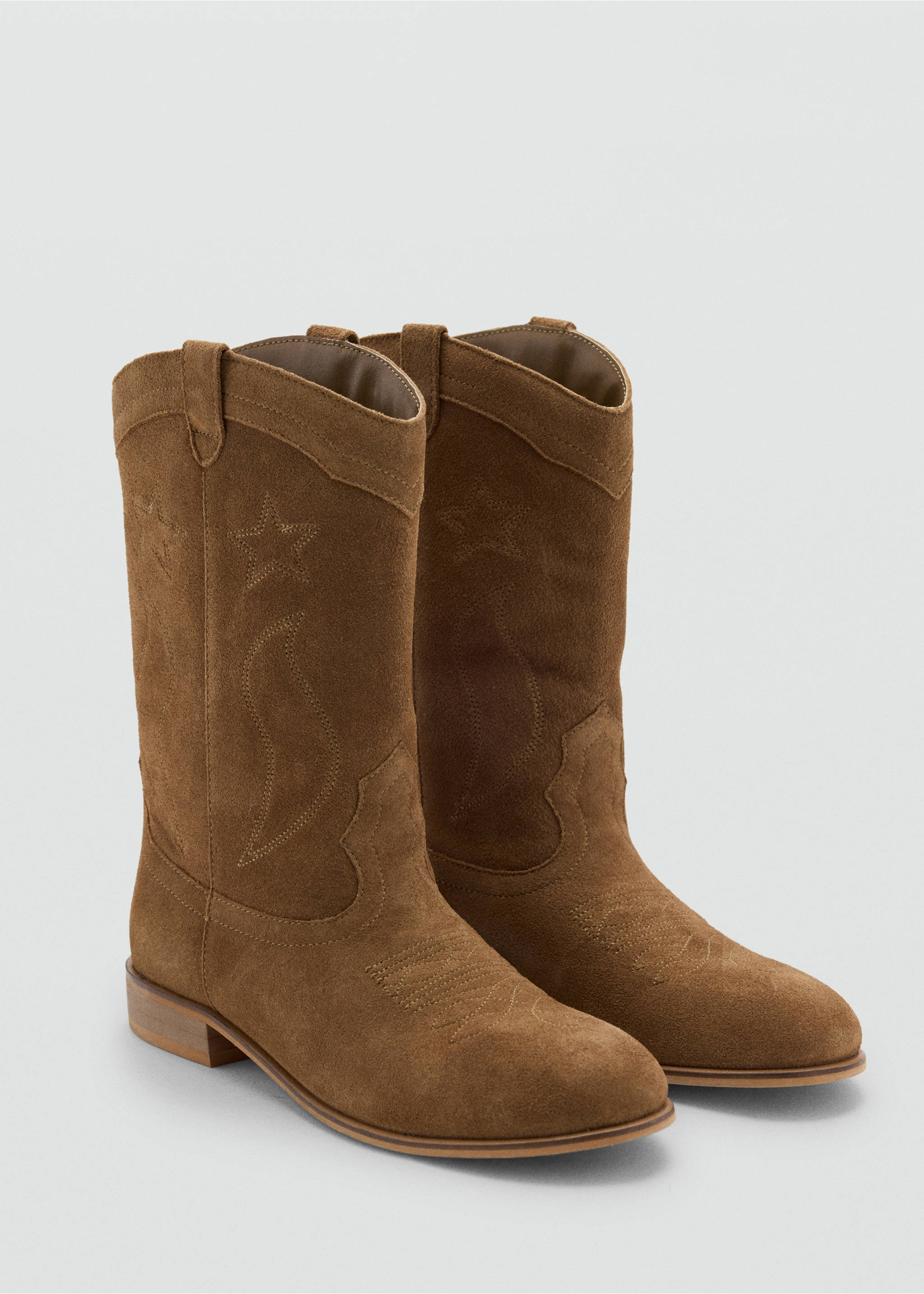 Cowboy-Stiefel aus Leder mit Stickereien - Mittlere Ansicht, Mittelbraun. Ref: 37044777-00.