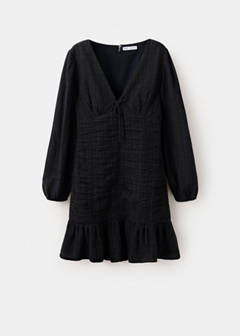 Short textured V-neck dress — Black 5