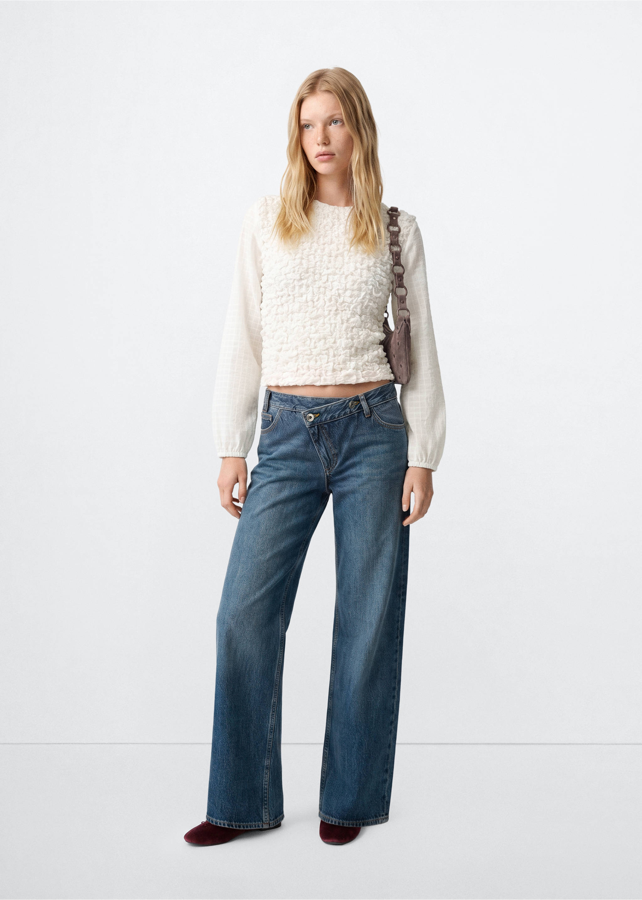 Gathered long-sleeved blouse - General plane, Off White. Ref: 37044780-00.