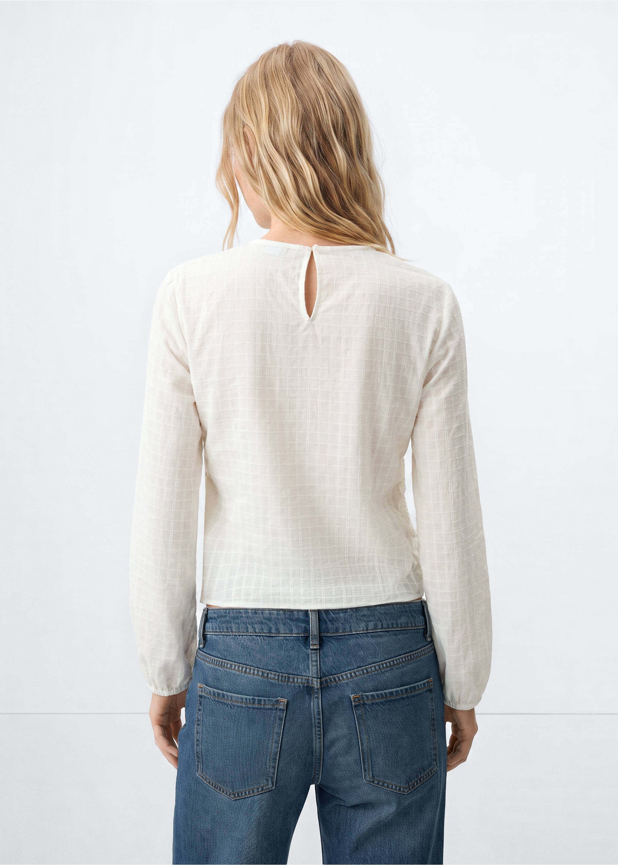 Gathered long-sleeved blouse - Reverse of the article, Off White. Ref: 37044780-00.