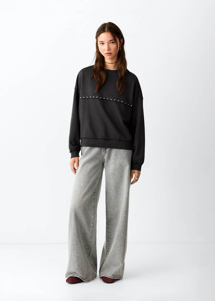 Bluza bawełniana z ćwiekami antracytowy - Teen - XXS - MANGO TEEN