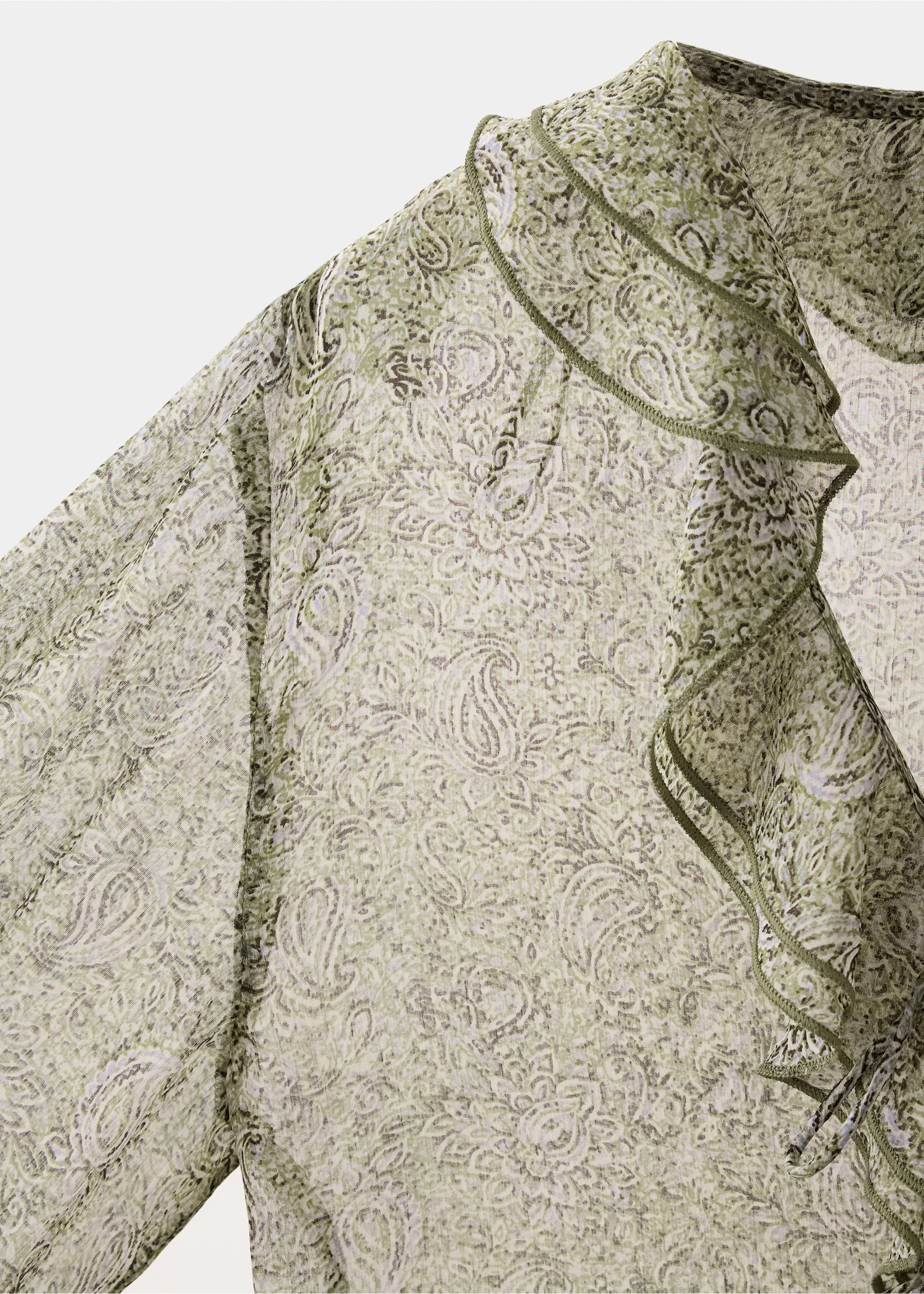 Ruffles printed blouse - Details of the article 0, Green. Ref: 37044782-00.