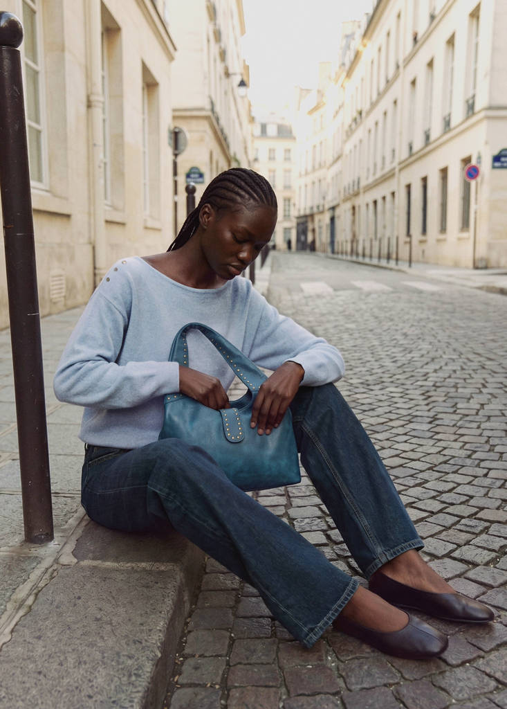 Knitted jumper with shoulder detail — Sky Blue