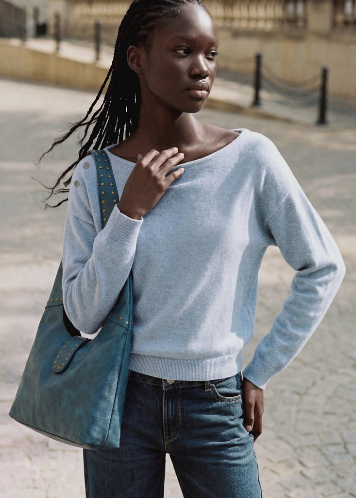 Knitted jumper with shoulder detail — Sky Blue