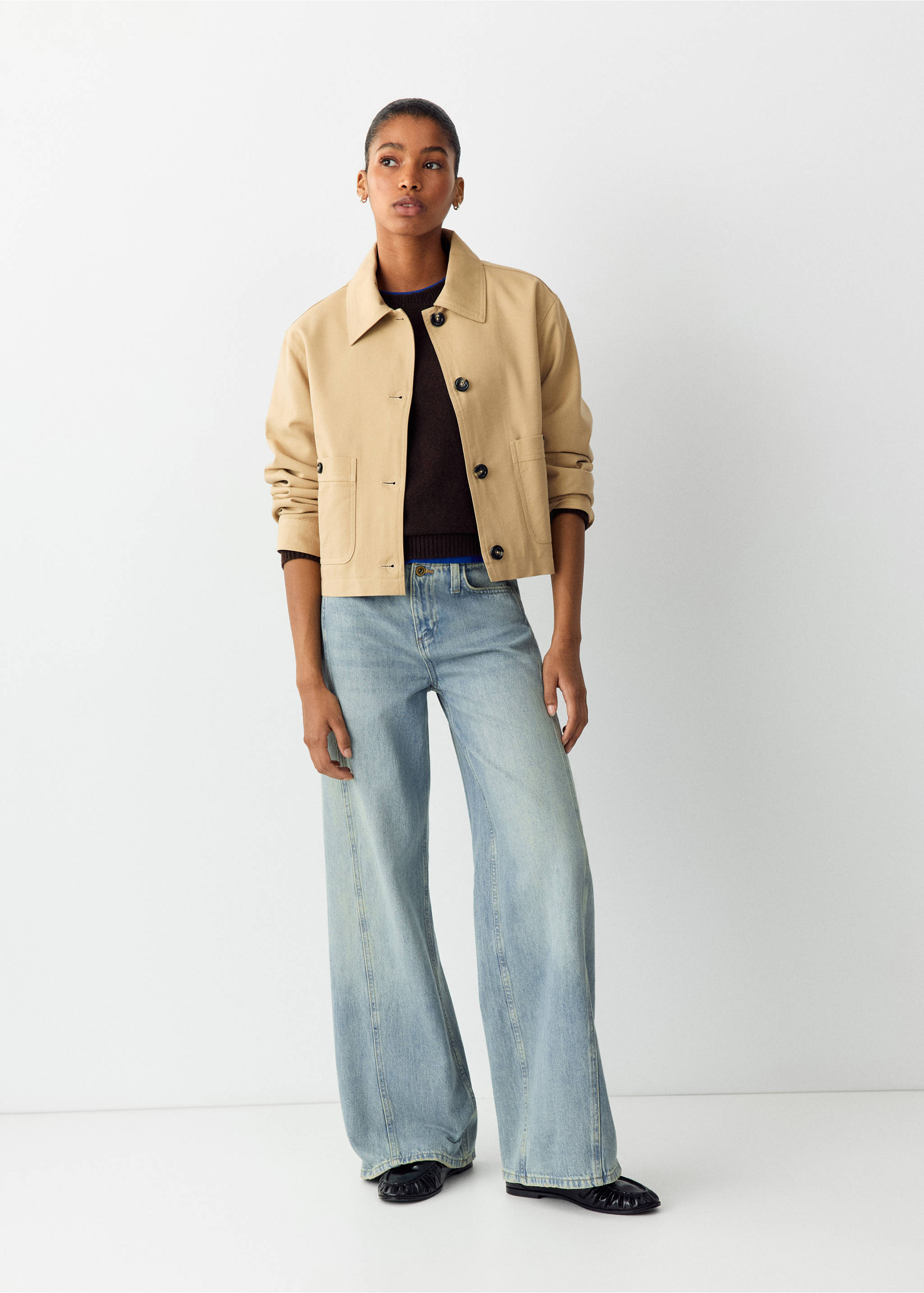 Wide-leg jeans with decorative stitching - General plane, Light Vintage Blue. Ref: 37044785-00.