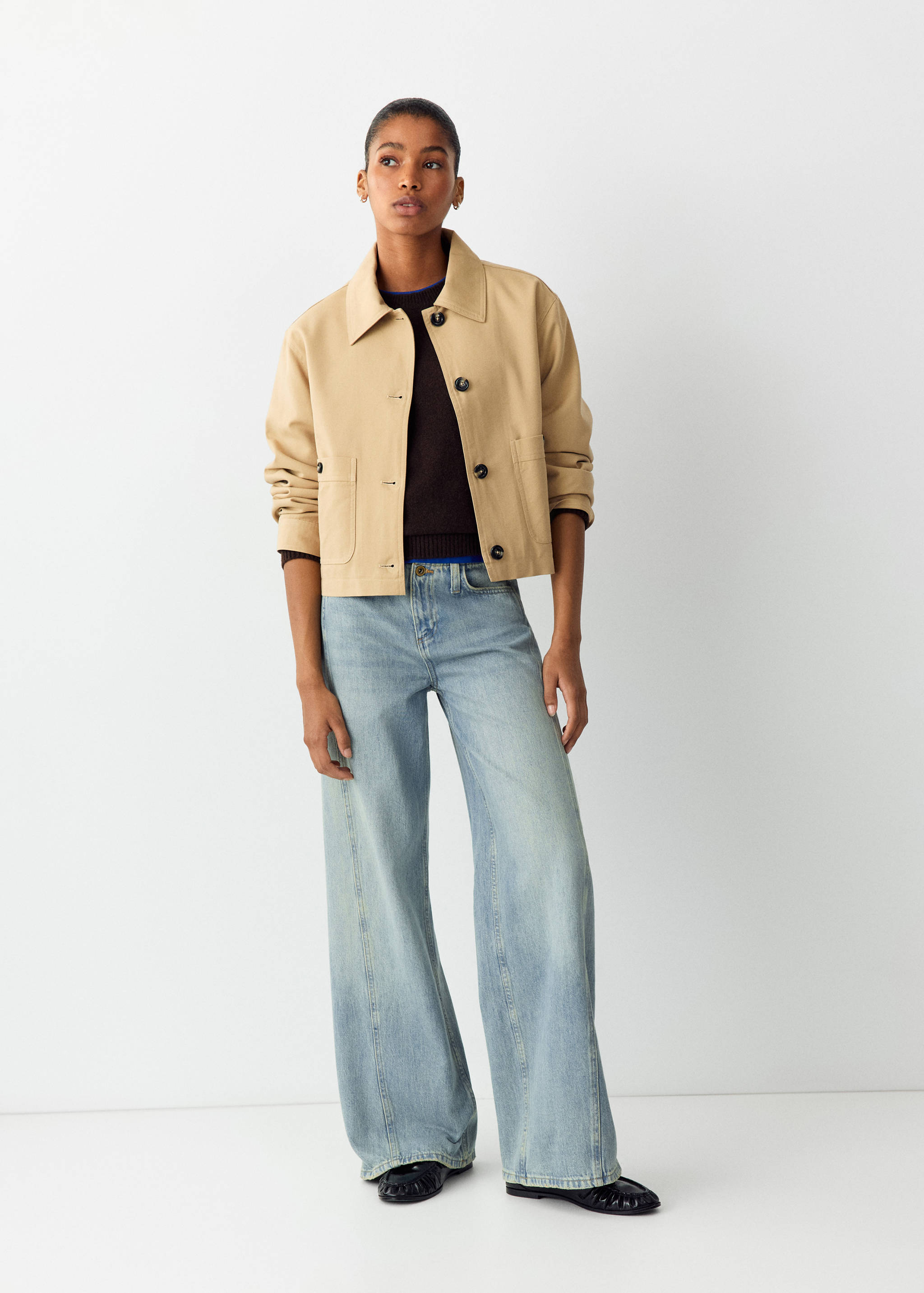 Wide-leg jeans with decorative stitching - General plane