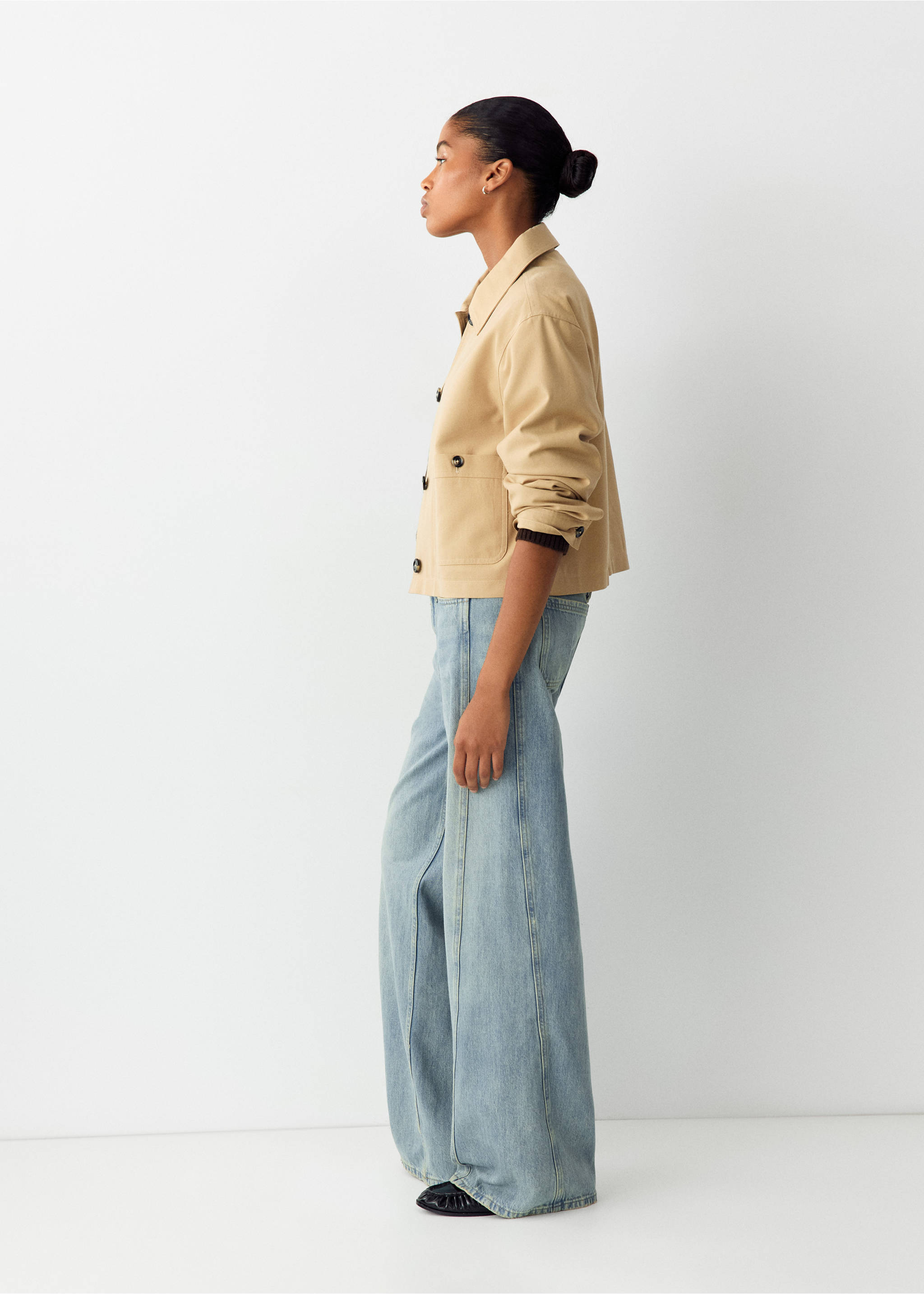 Wide-leg jeans with decorative stitching - Medium plane, Light Vintage Blue. Ref: 37044785-00.