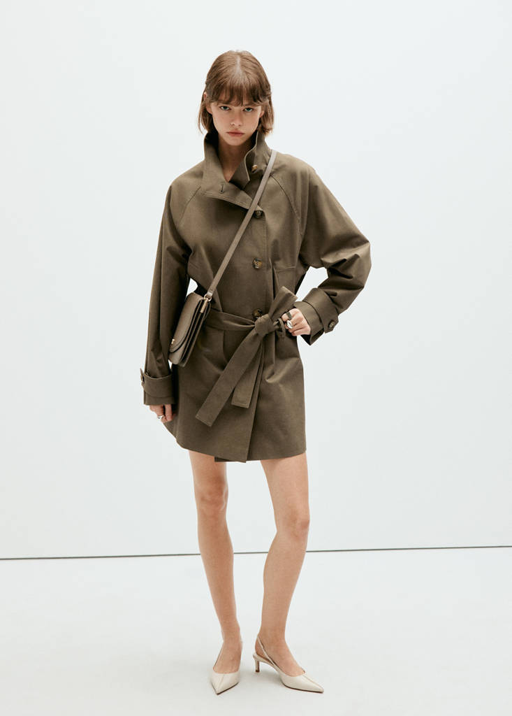 Midi trench coat with belt — Khaki