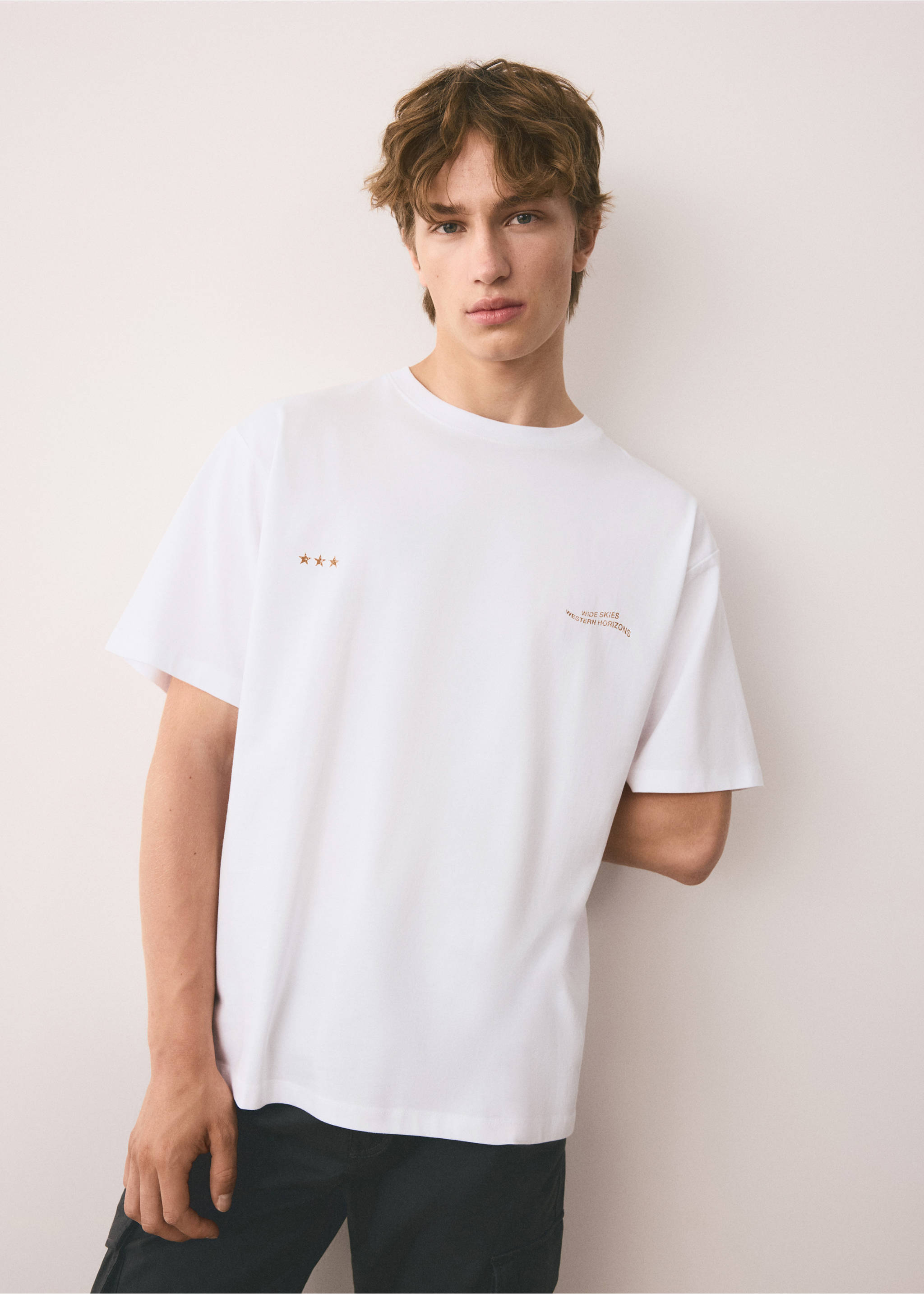 100% cotton embroidered t-shirt - Medium plane, Off White. Ref: 37044789-00.