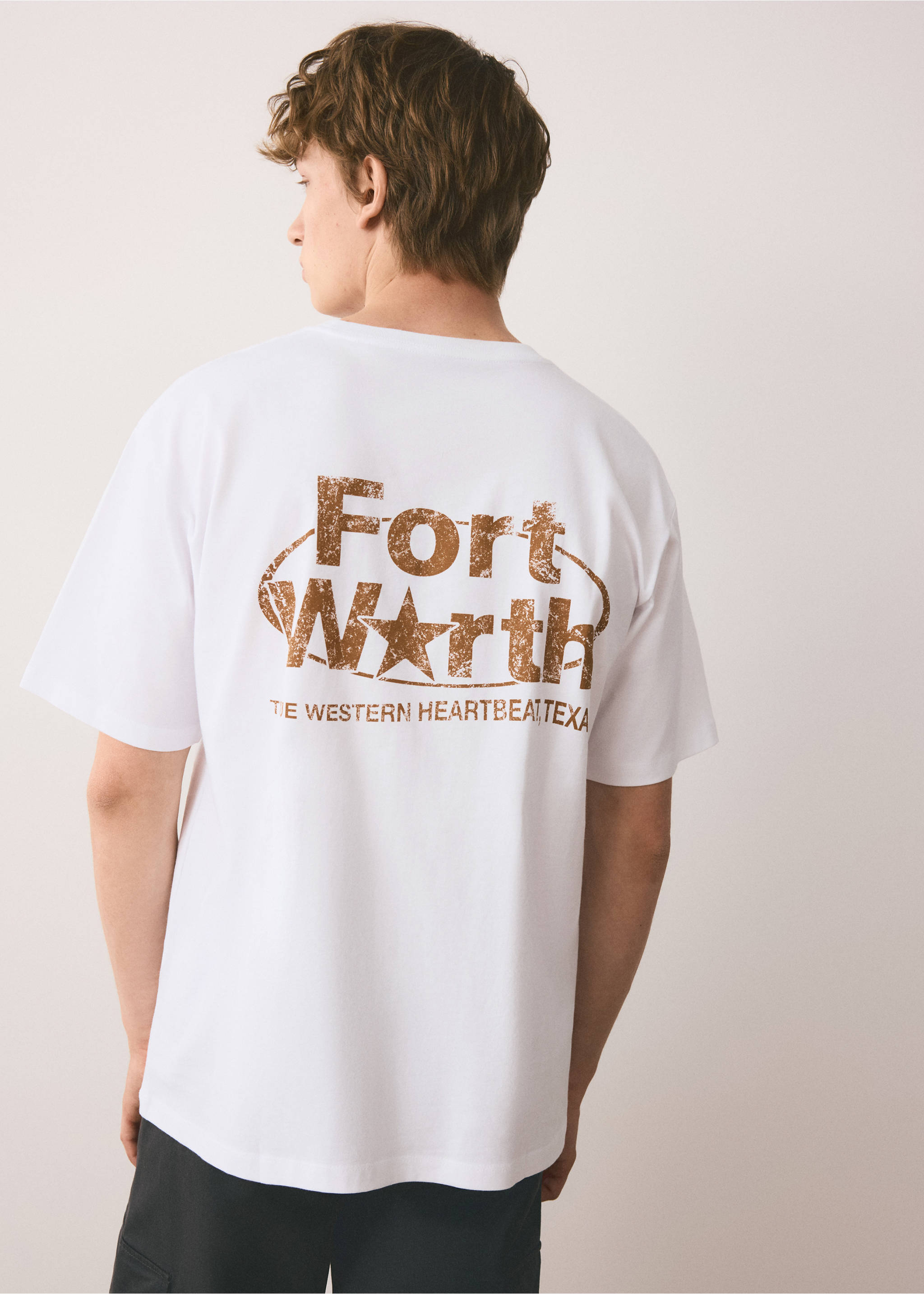 100% cotton embroidered t-shirt - Reverse of the article, Off White. Ref: 37044789-00.