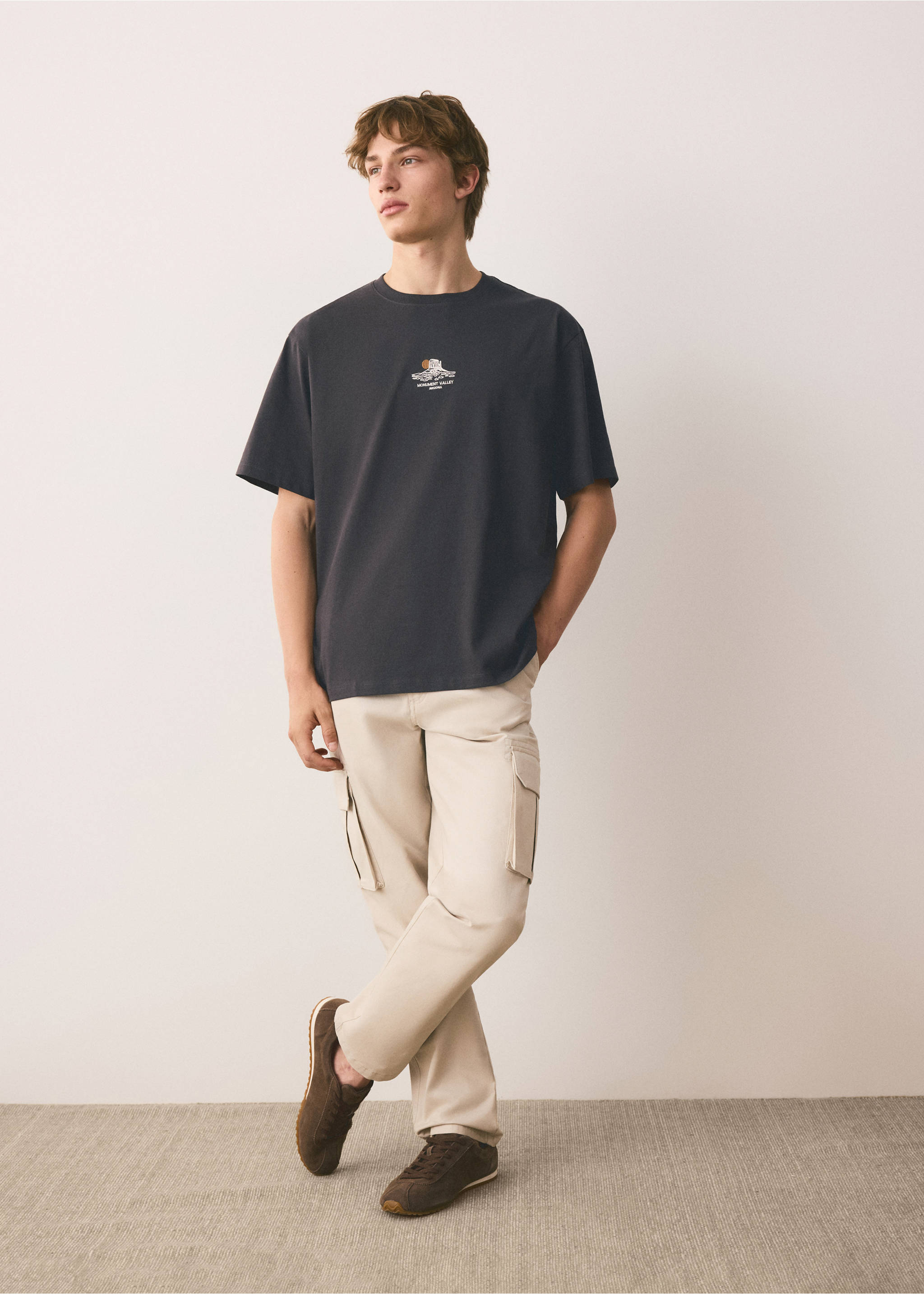 100% cotton embroidered t-shirt - General plane, Charcoal. Ref: 37044790-00.