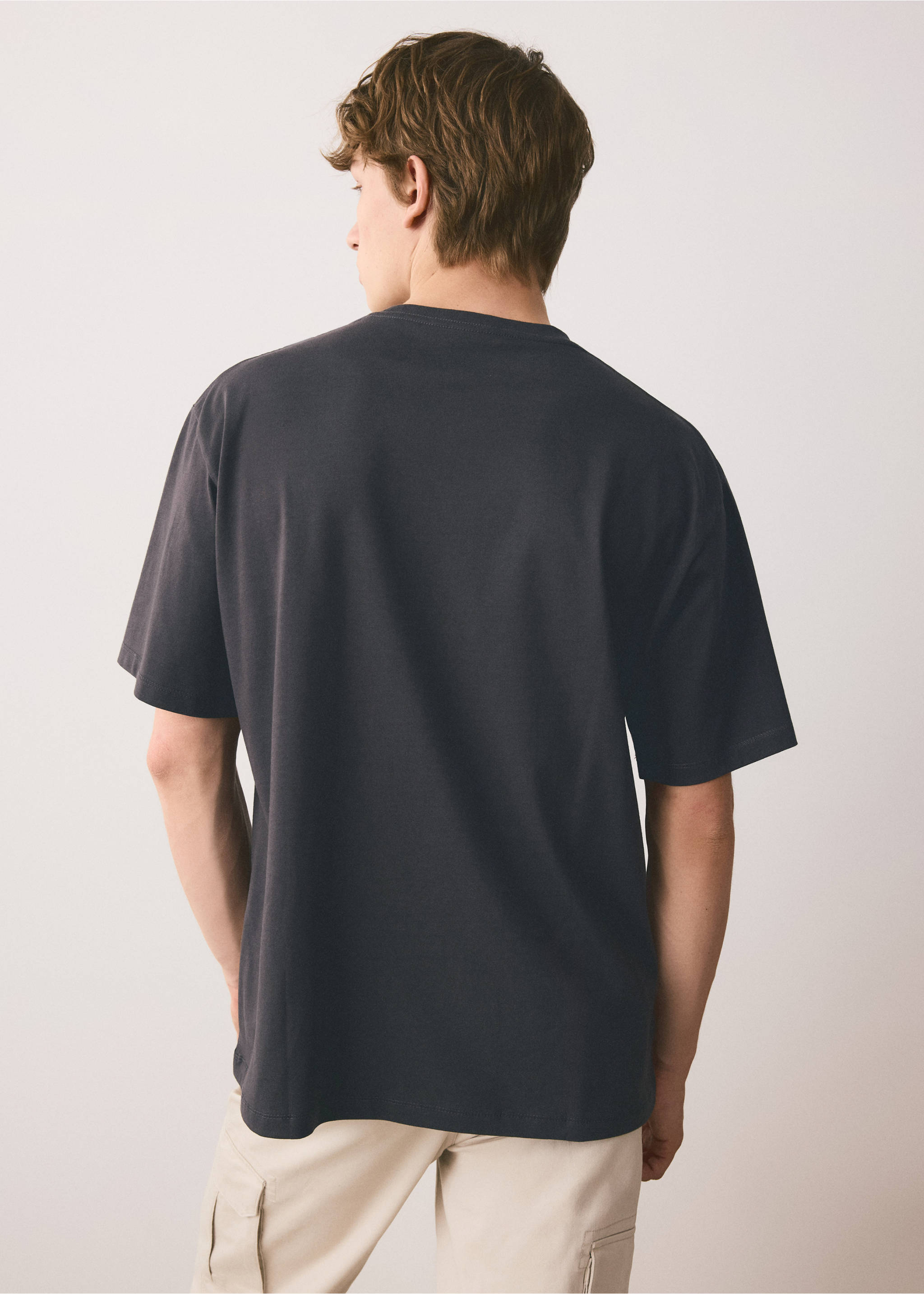 100% cotton embroidered t-shirt - Reverse of the article, Charcoal. Ref: 37044790-00.