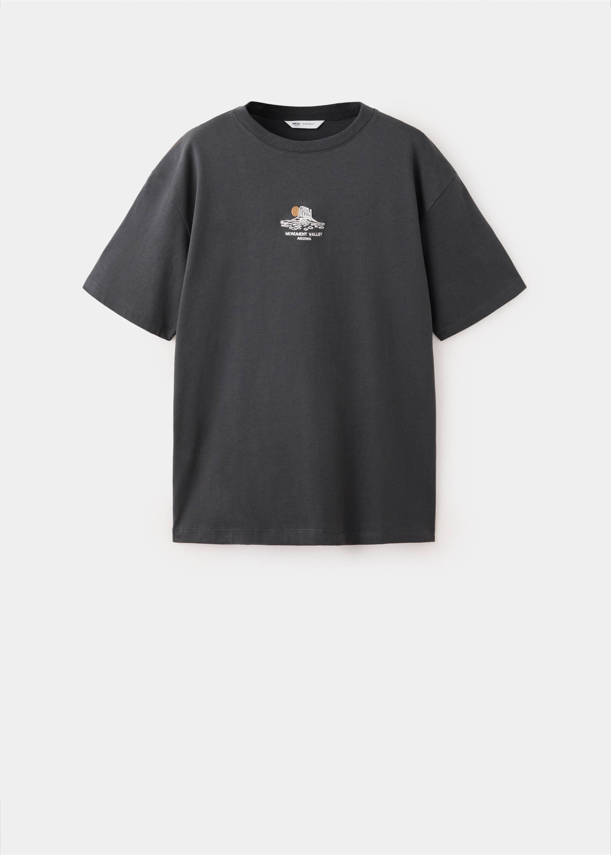 100% cotton embroidered t-shirt - Article without model, Charcoal. Ref: 37044790-00.