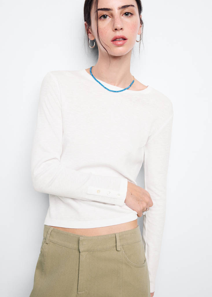 Long-sleeved T-shirt with decorative buttons — Off White