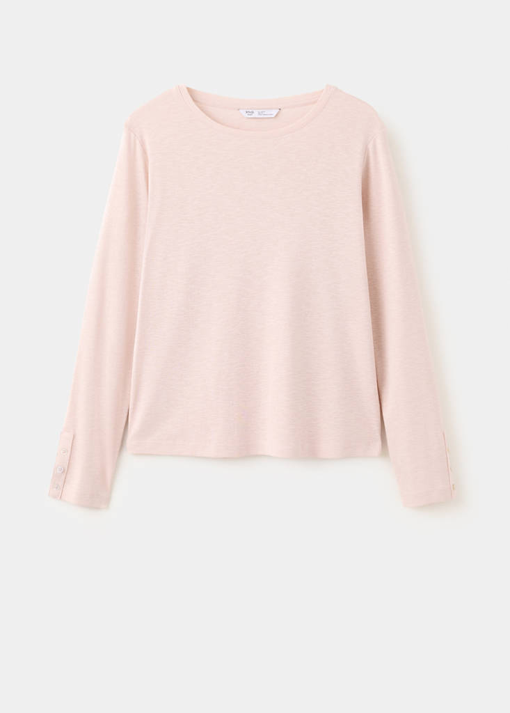 Long-sleeved T-shirt with decorative buttons — Sand