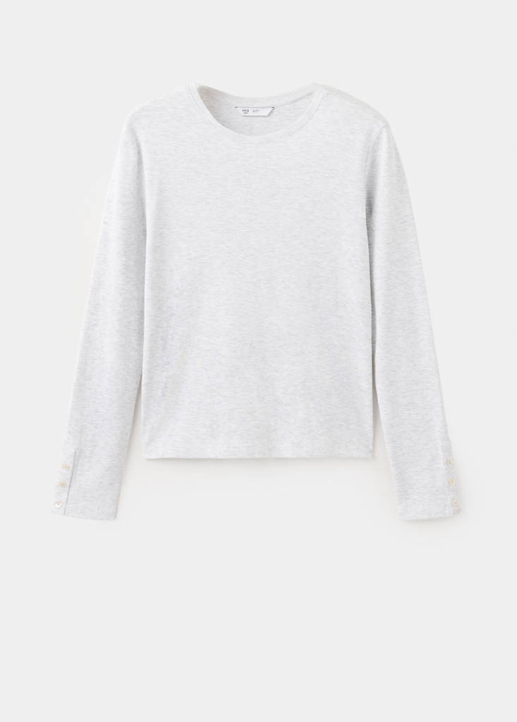 Long-sleeved T-shirt with decorative buttons — Light Heather Grey