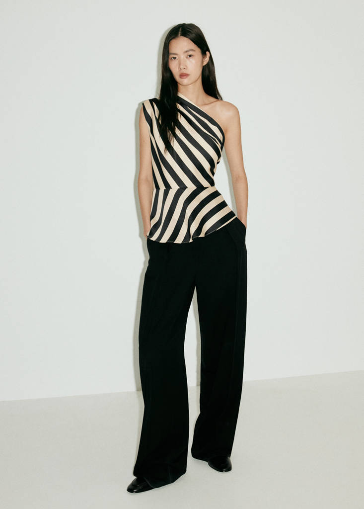 Striped asymmetrical top — Ecru