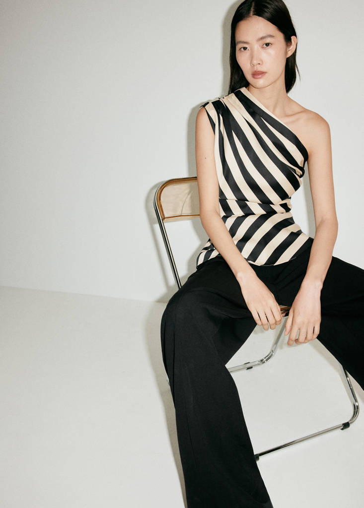 Striped asymmetrical top — Ecru