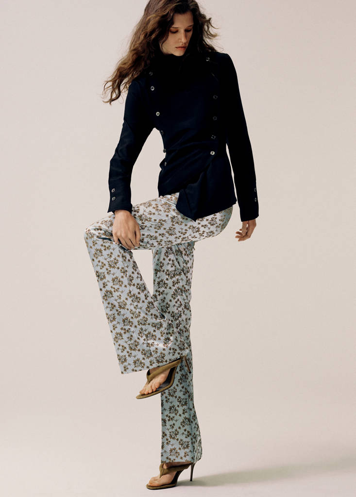 Satin jacquard trousers — Sky Blue